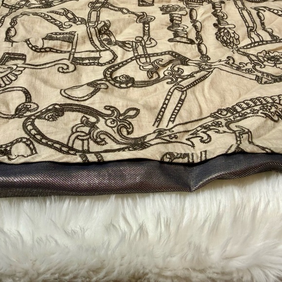 Tory Burch Cream and Black Chain Print Cotton and Linen Blouse Top Size 2 - Picture 4 of 10